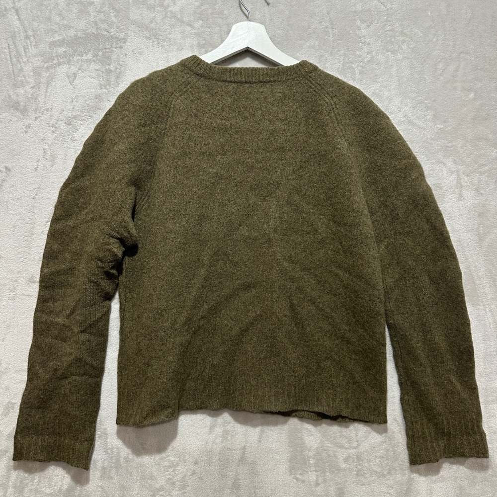 J.Crew Mens Medium 100%Boiled Wool Crewneck Sweater Olive Green Raglan Sleeve - Picture 2 of 5